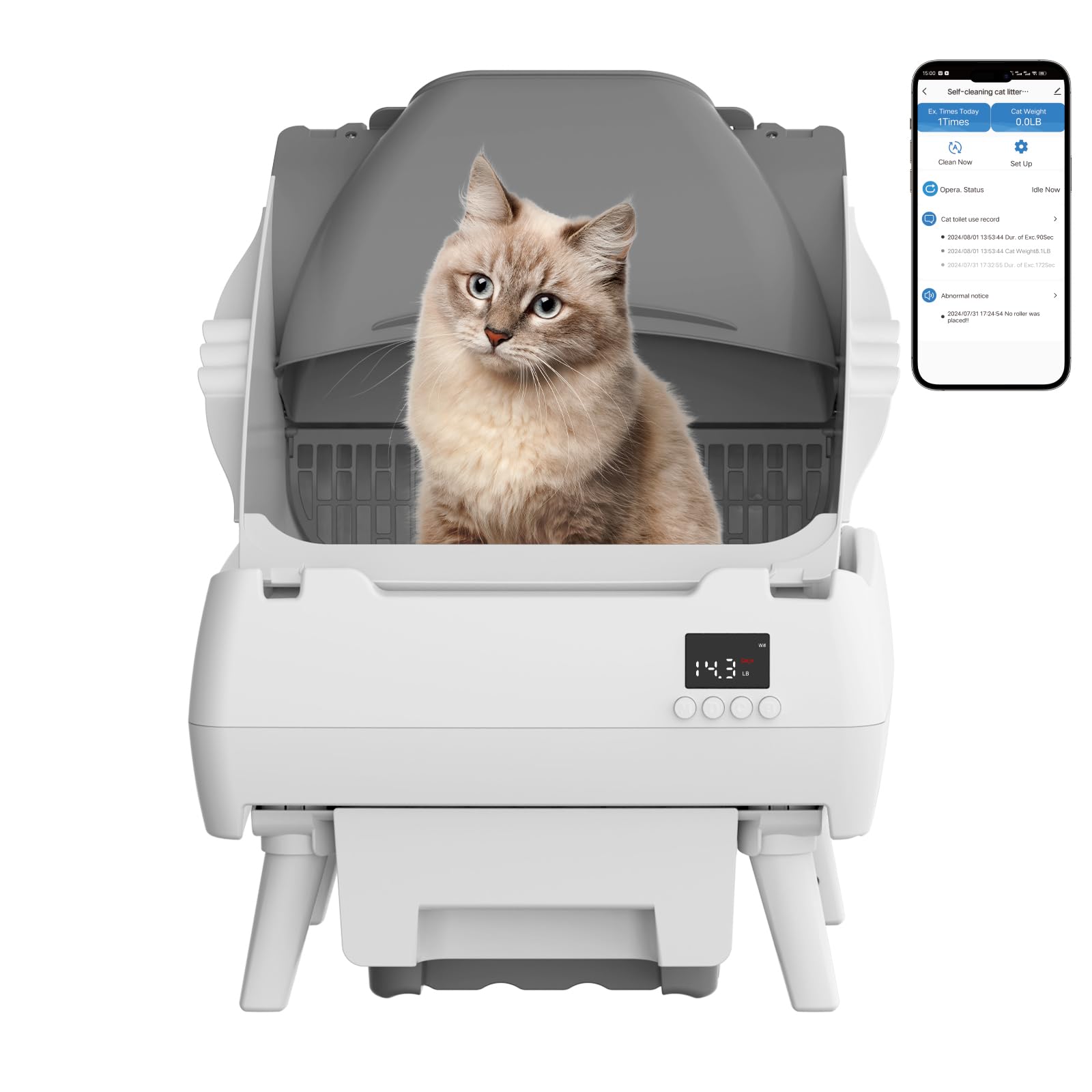 Photo 1 of Automatic Cat Litter Box Self Cleaning - App Control, Open-Design, Smart Health Monitor, Suitable for Medium Cats and Kittens, Anti-Pinch Safety, Quiet Operation, A Trusted Companion for Life - White