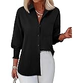 Gleeivy Womens Oversized Button Down Shirts Striped Smocked Cuff Long Sleeve Fall Blouses with Pocket Casual Collar Work Tops