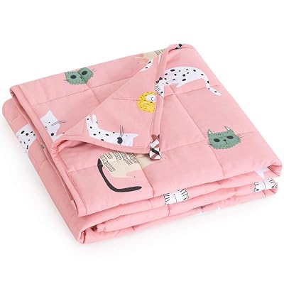 Mr. Sandman Weighted Blanket 7 lbs Twin/Full-Size Bed, Best for 50-90lb Cozy Cotton Blanket with Glass Beads - 41" x 60" Cute Cat