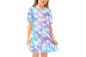BesserBay Girls Summer Beach Quick Dry Cover Up Ruffle Hem Terry Smocked Hooded 4-14 Years with Pockets