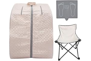 Smartmak Far Infrared Sauna, Full Body One Person Portable SPA Set with Time & Tempreture Remote Control, Heating Foot Pad and Foldable Reinforced Chair (L 27.6’’ x W 31.5’’ x H 37.8’’)- Pearl Pink