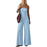 MAKABO Strapless Jumpsuit for Women Summer Casual Off Shoulder Wide Leg Romper with Pockets