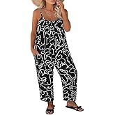 RITERA Plus Size Romper For Women Sleeveless Jumpsuits Adjustable Strap Long Wide Leg Pant Side Pocket Dressy Flowy XL-5XL