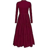 PRETTYGARDEN Long Sleeve Maxi Dress for Women 2026 Fall Eyelet A Line Elegant Classy Flowy Mock Neck Spring Vacation Dresses