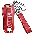 SANRILY for Porsche 911 Key Fob Cover 2021 2020 Keyless Keychain Holder Fashion TPU Full Protector Red Key Fob Case Shell for Porsche Macan Cayenne Panamera