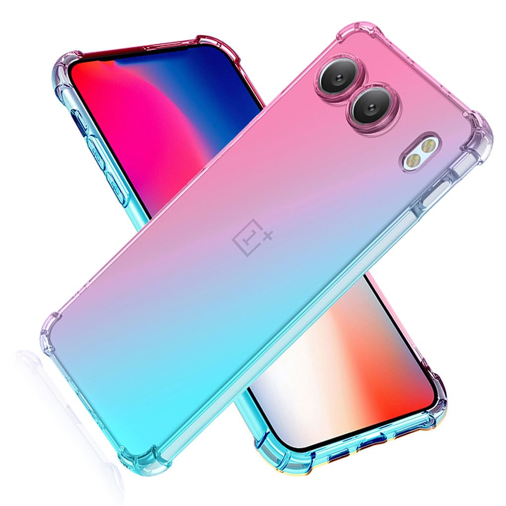 SEAHAI Case for OnePlus Nord 4 5G, Gradient Color Ultra-Slim Crystal Transparent Cover Clear Back [Anti-Yellow] Soft TPU Silicone Shockproof Bumper Cover, Pink/Green