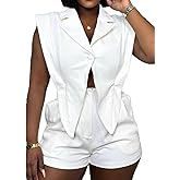 Molisry Women's Sleeveless Rompers Dressy Irregular Lapel Neck Blazer Vest Elasitc Waist Shorts Jumpsuit Casual 2025