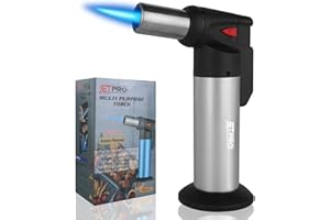 JETPRO Multi Purpose Butane Torch Kitchen Cooking Torch Lighter for BBQ Baking Cream Refillable Adjustable Safety Lock (Silve