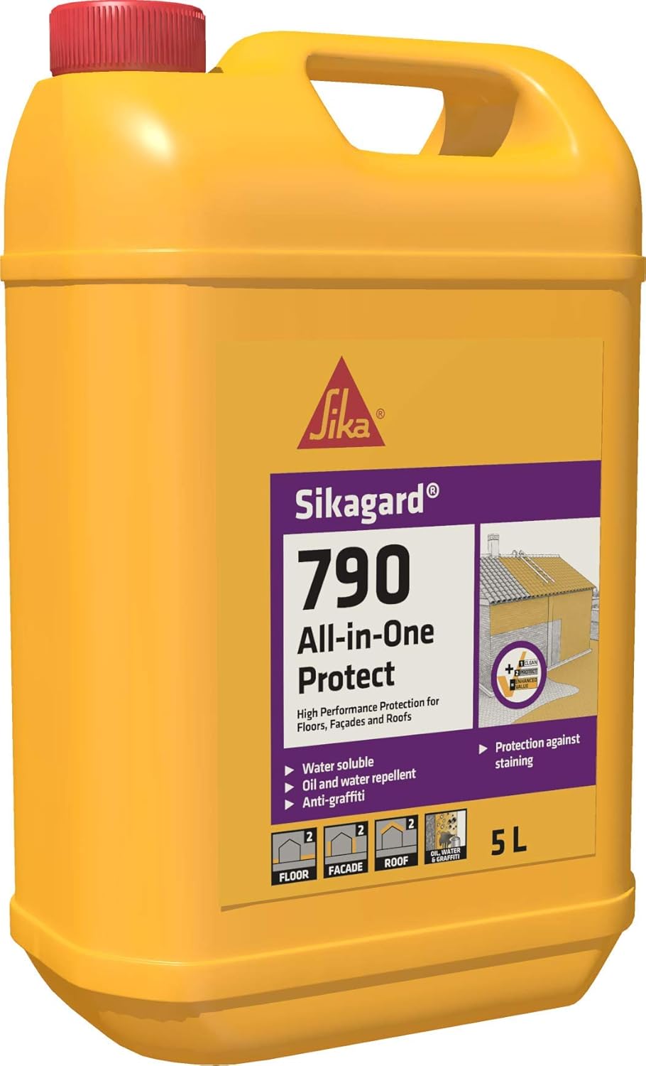 Sikagard 790 All in One Protect, Impregnación protectora para superficies porosas de fachadas, pavimentos y cubiertas en interior y exterior, 5L