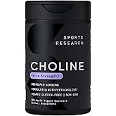Sports Research® Extra Strength Choline 800 mg - Essential Nutrient Featuring VitaCholine® for Focus Support - Vegan Certified · Non-GMO · Gluten Free - 60 Liquid Capsules