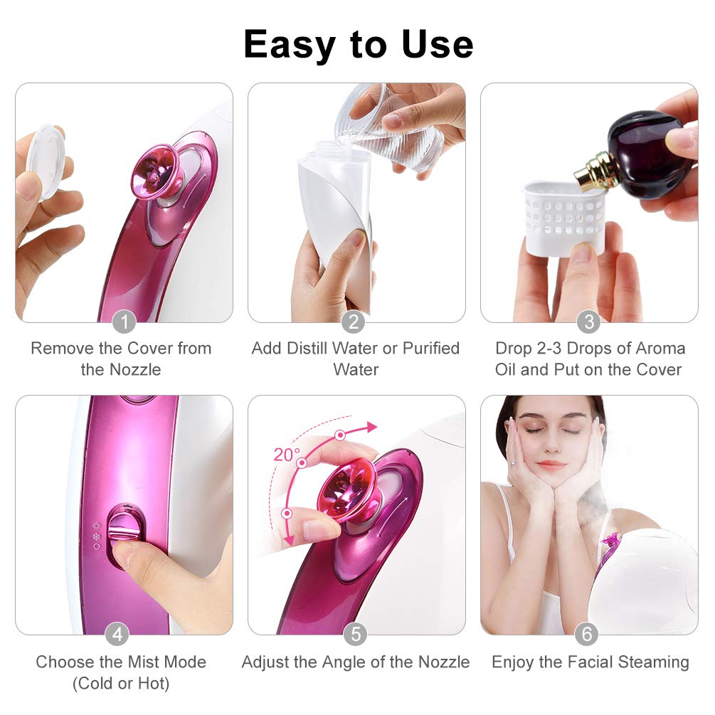 Facial Steamer,Nano Ionic Facial Steamer Professional Home Facial with Hot and Cold Mist Humidifier, Portable SPA Face Steamer Skin Cares Deep Cleanse[25 Min Hot Steam &60 Min Cold Steam Time]: Beauty