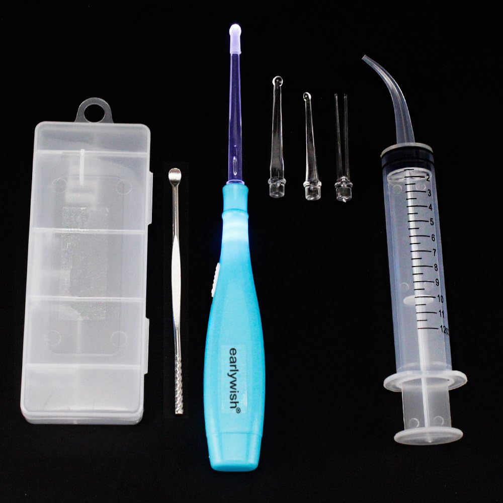 Earlywish Upgraded 6.75" Long LED Lighted Tonsil Stone Remover Tool, Blue, 5 Tips