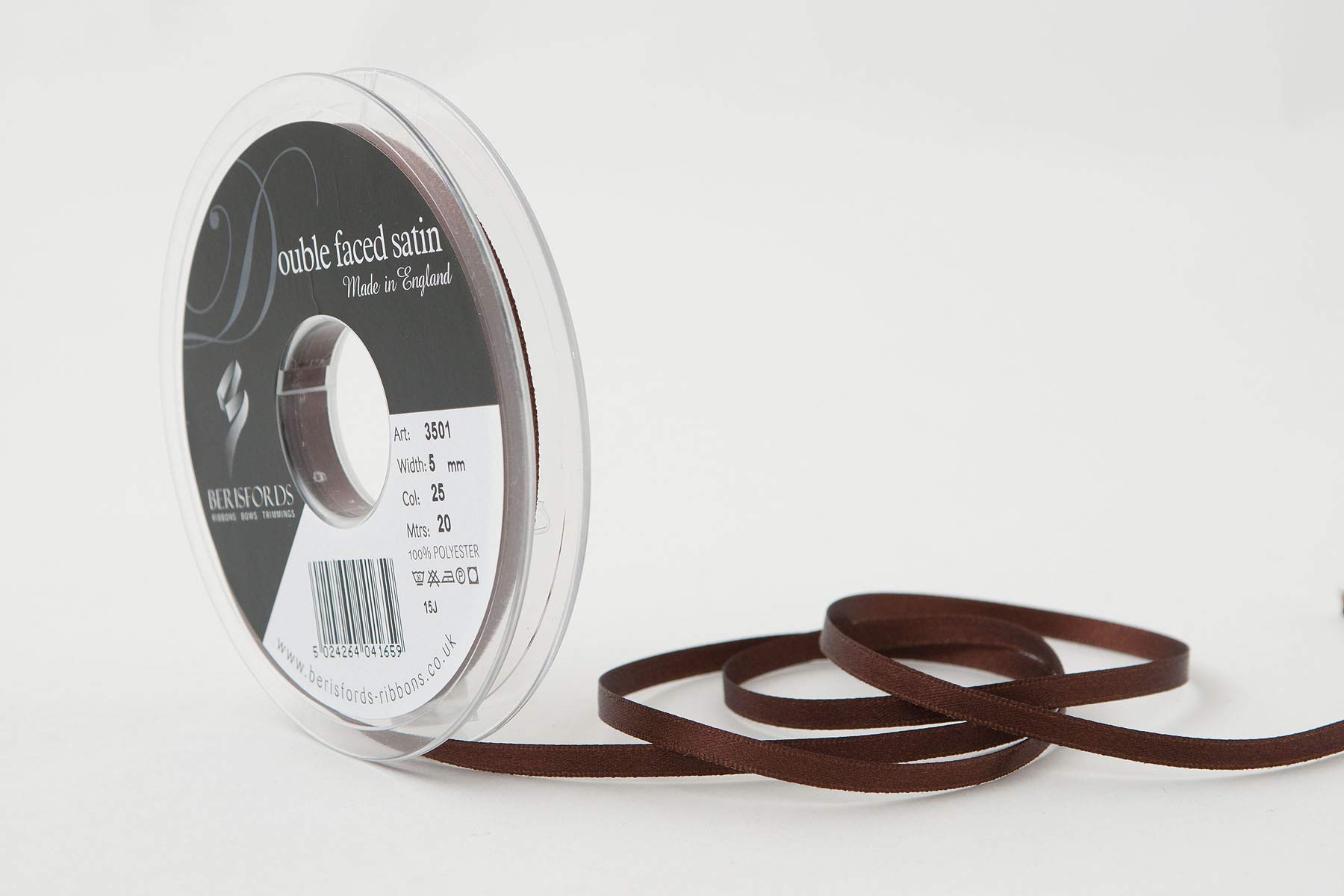 Berisfords Double FACE Poly Satin Ribbon, Dark Brown, 5 mm