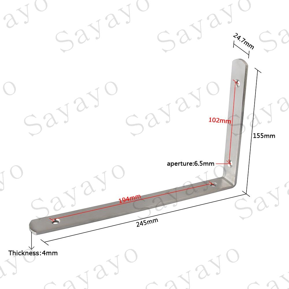 Sayayo 4MM Shelf Bracket Corner Brace Joint Angle Bracket Shelf Support Wall Hanging 245mm*155mm - Image 3