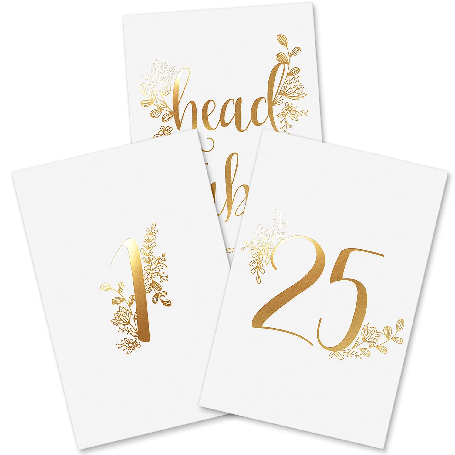 Gold Table Numbers for Wedding by Sweetzer & Orange - 1 to 25 Elegant Table Cards for Weddings, Bar Mitzvah, Quinceanera Decorations, Restaurants, Events and More! Premium Paper Table Numbers