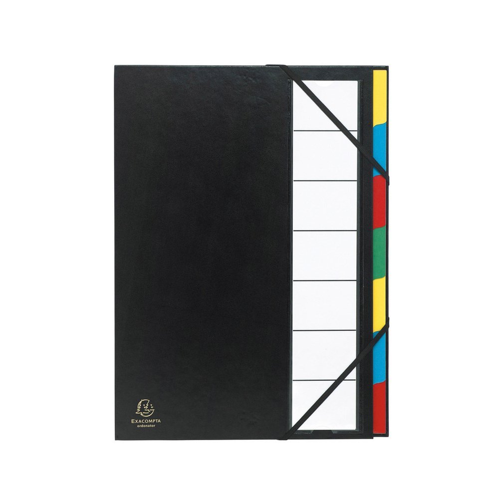 Exacompta - Ref 55321E - Harmonika Multipart File - 235 x 335mm in Size, Suitable for Storing A4 Documents, 225gsm Genuine Pressboard, Expanding Spine, 7 Sections - Black