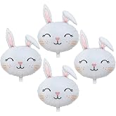 AVMBC 4Pcs Easter Bunny Balloons Bunny Head Foil Balloons Happy Easter Rabbit Mylar Balloons for Easter Animal Rabbit Theme Party Birthday Baby Shower Decorations Supplies