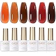 GAOY Jelly Brown Gel Nail Polish Set, 6 Transparent Colors Dark Red Orange Pumpkin Soak Off UV Light Cure Gel Polish Kit for Salon and Nail Art DIY at Home