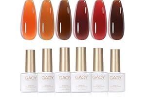 GAOY Jelly Tortoise Brown Gel Nail Polish Set, 6 Transparent Colors Dark Red Orange Pumpkin Soak Off UV Light Cure Gel Polish Kit for Salon and Nail Art DIY at Home