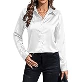 IBAOTORONI Women's Soft Wrinkle Free Satin Button Down Shirts Long Sleeve Classic Collared Business Casual Silk Blouses