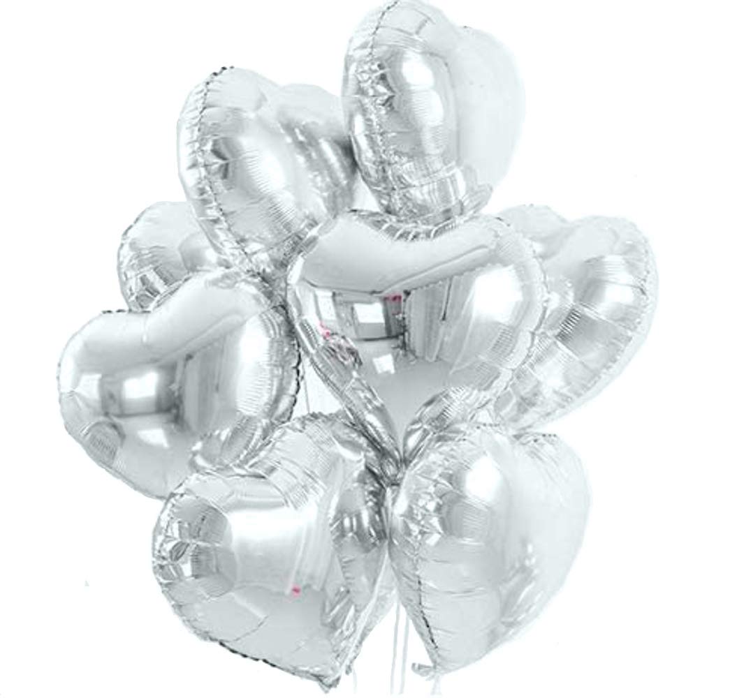 Photo 1 of [10 Pack] Heart Shape Foil Balloons, 18" Mylar Balloons Aluminum Foil Decorations for Birthday Party/Wedding/Engagement Party/Celebration/Holiday/Show/Party Activities (Silver)