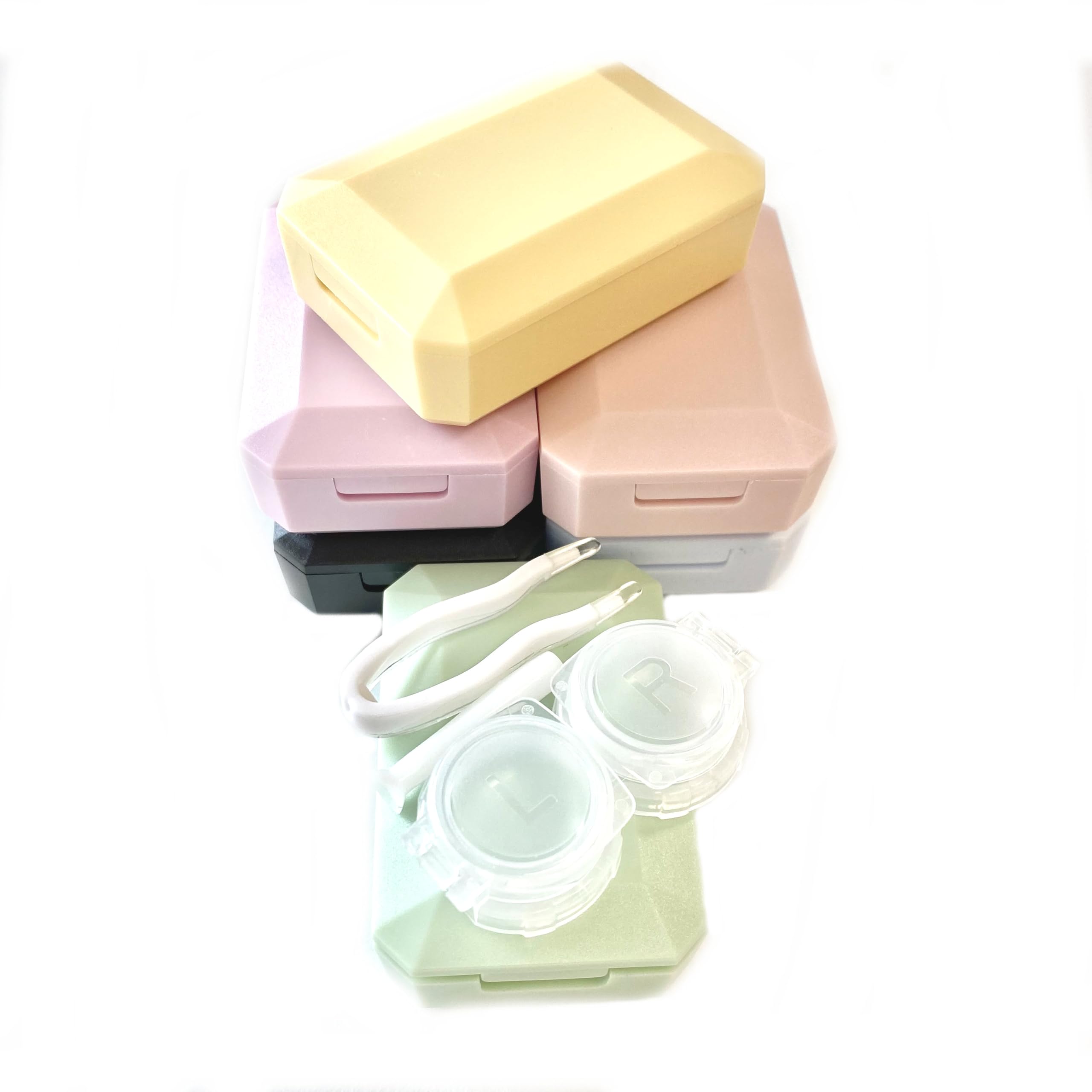 Pops & Coco Contact Lenses Compact Travel Storage Case and Applicator Soaking Kit with Mirror Pastel Pink Lilac Yellow Green Blue Black (Black)