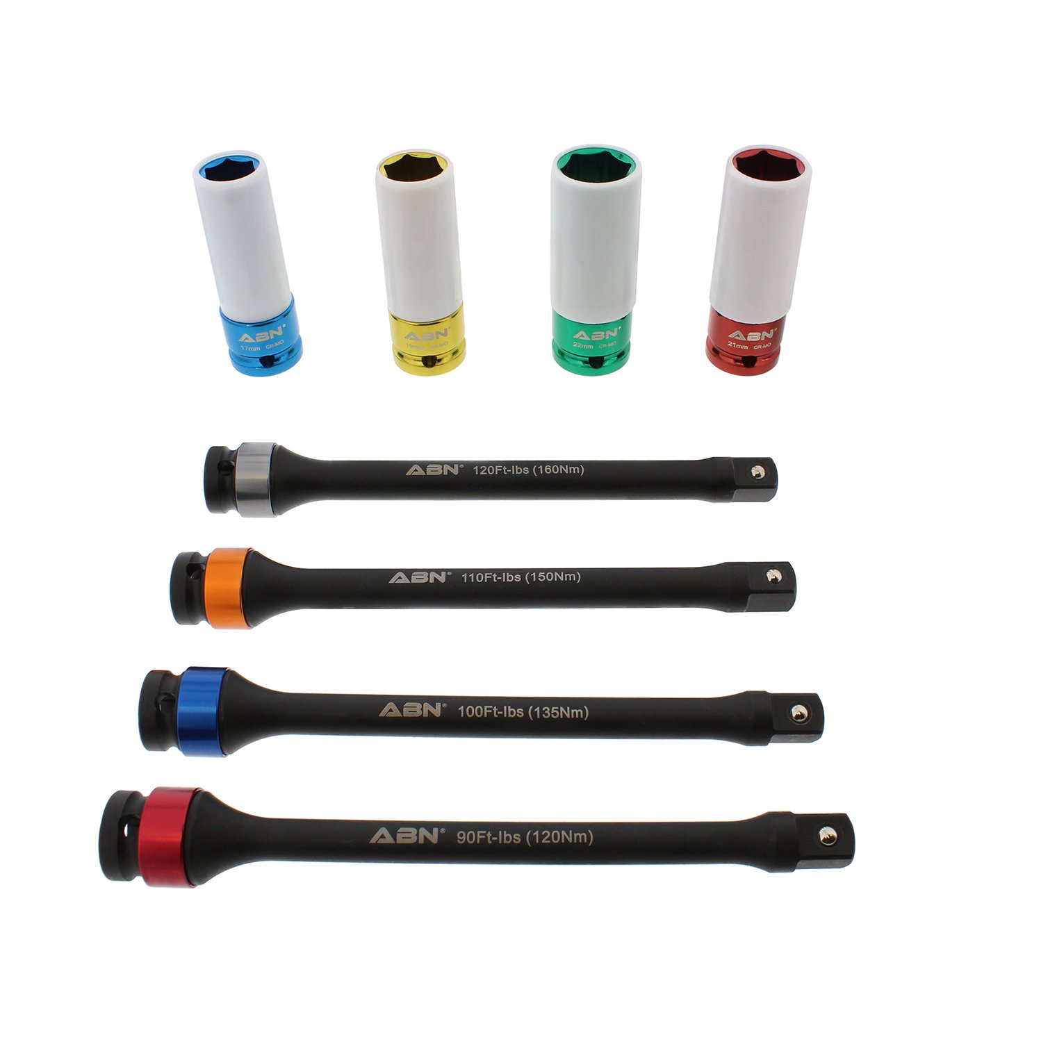ABN 1/2” Inch Dr Torque Limiting 8” Extension Bar 4pc Set Tire Lug Nut