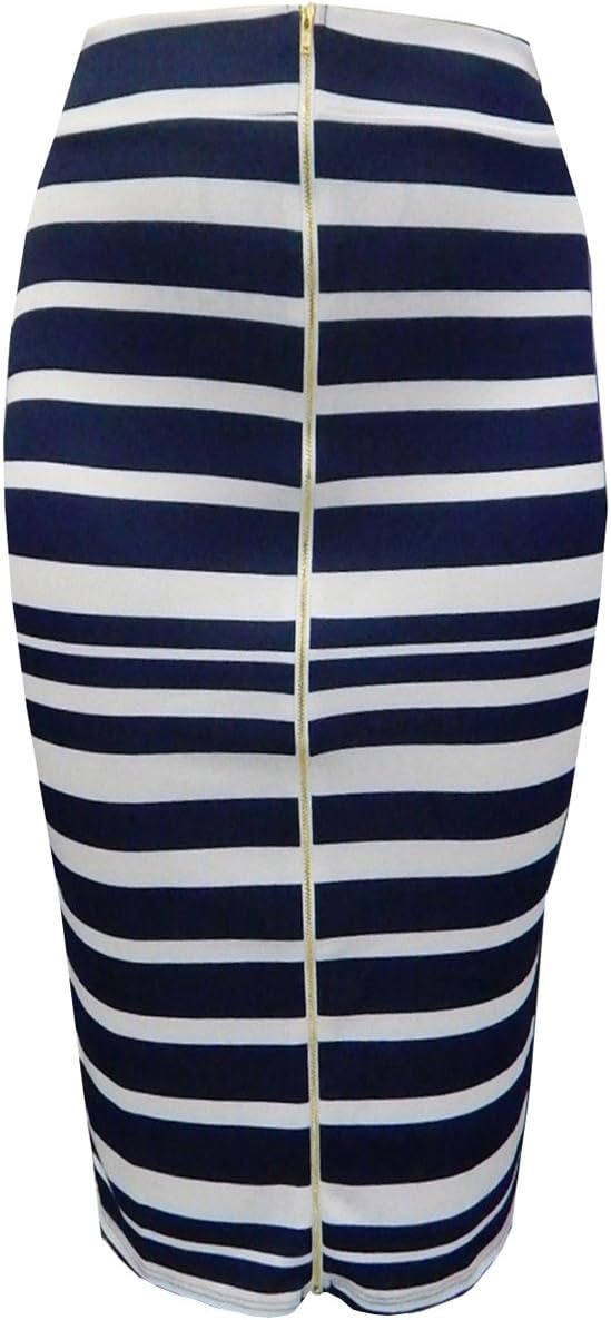Hot Gal Women's Scuba Striped Stretchy Bodycon Pencil Evening Midi Skirt