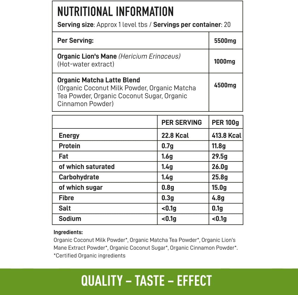 Mushrooms 4 Life Organic Lion's Mane Matcha Latte, Green, 110 g (Pack of 1) - Image 4
