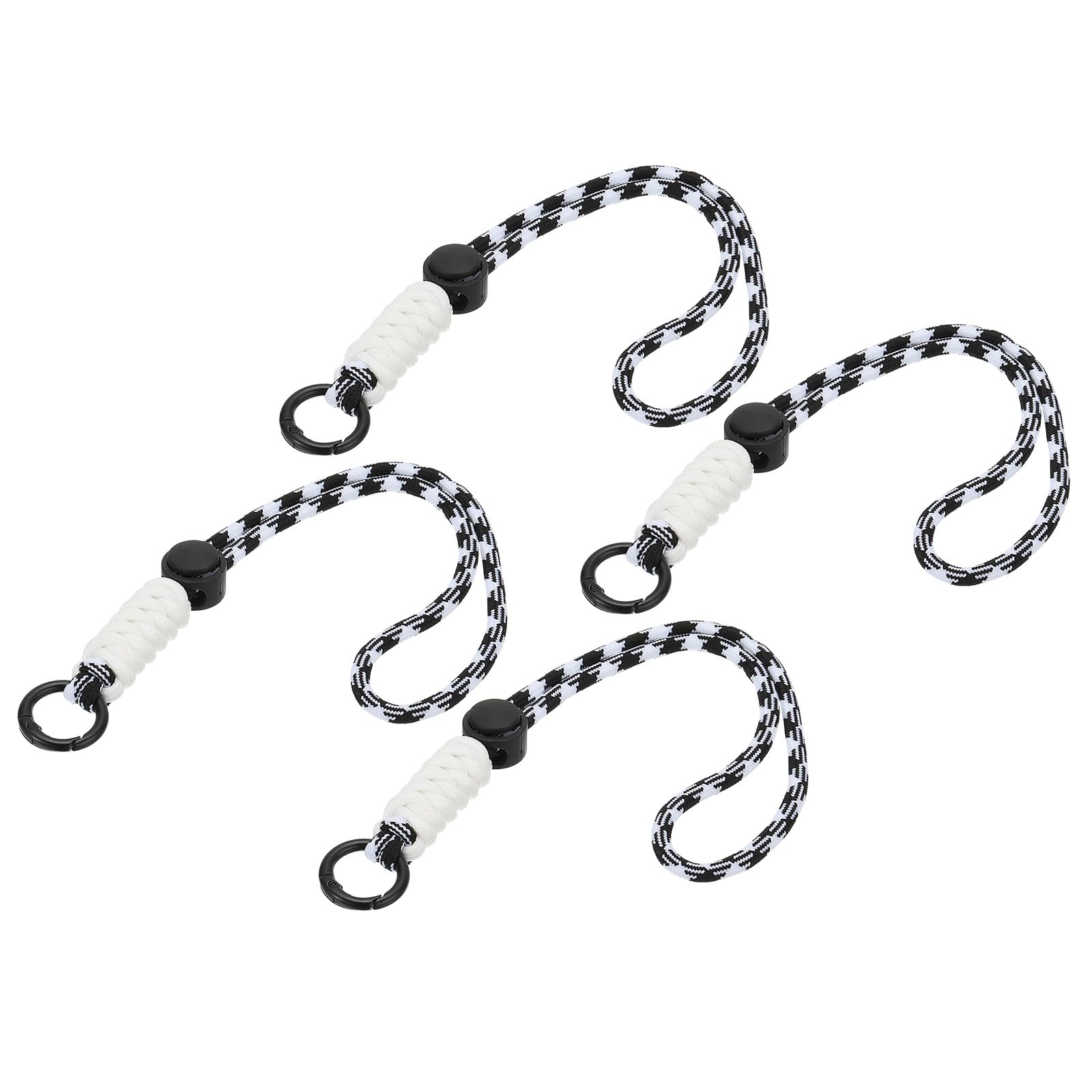 PATIKIL Paracord Lanyard Keychain, 4Pcs Cell Phone Keychain Rope Wrist Lanyards Braided Strap with Spring Ring for Hanging Key, Wavy Design, Black, White