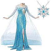 kuisen Snow Queen Princess Dress for Women adult Fancy Party Dress Up Halloween Cosplay Costum
