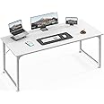 Huuger Computer Desk, 55 Inch Home Office Desk, Gaming Writing Work from Home Study Desk, Large Legroom, Sturdy Metal Frame, Modern Simple, White