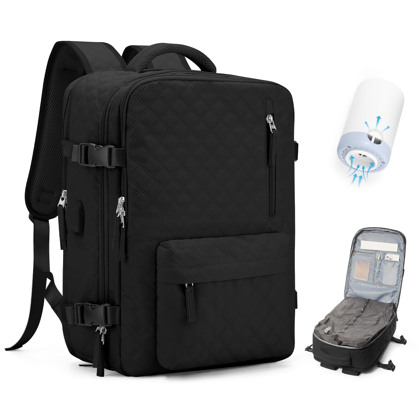 Photo 1 of Vacuum Travel Backpack with Pump for Women, Personal Item Carry on Backpacks Flight Approved 18x14x8 inches for Men,Laptop Waterproof Work Compression bags Casual Daypack Black.