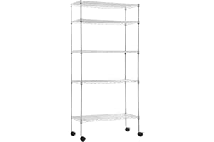 BestOffice 14"x30"x60" Storage Shelves Heavy Duty Shelving 5 Tier Layer Wire Shelving Unit with Wheels Metal Wire Shelf Standing Garage Shelves Storage Rack,Adjustable NSF Certified (Chrome)