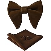 PACGOTH Bow Ties for Men Pre-Tied Bow Tie Vintage Tuxedo Oversized Velvet Bow Ties Cufflinks Pocket Square Sets With Gift Box