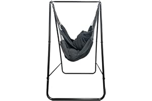 GRUFLE Hammock Chair Stand, Hammock Chair with Stand Including Large Hanging Indoor Swing with 2 Cushions, Hammock Swing Chair with Stand, Max 450 Lbs for Indoor, Outdoor, Patio, Yard (Grey)