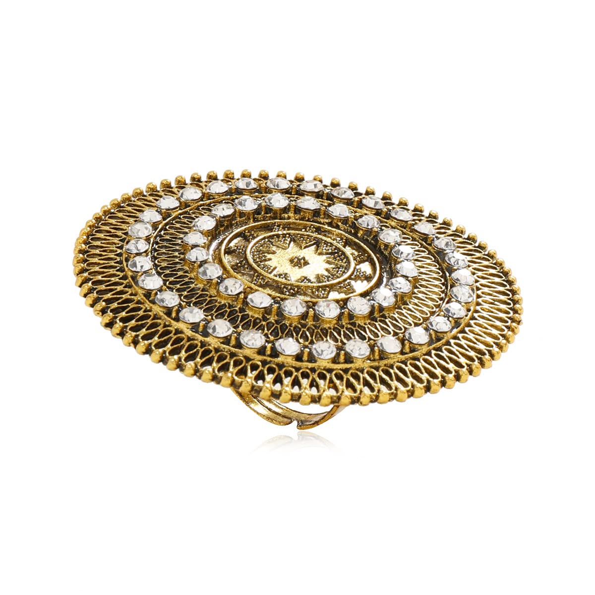 IMINI Boho Exaggerated CZ Statement Ring for Women Girls Adjustable Bohemian Antique Mosaic Crystal Expandable Big Open Wrap Finger Rings Comfort Fit Retro Indian Bollywood Style Jewelry (Gold) — image 1