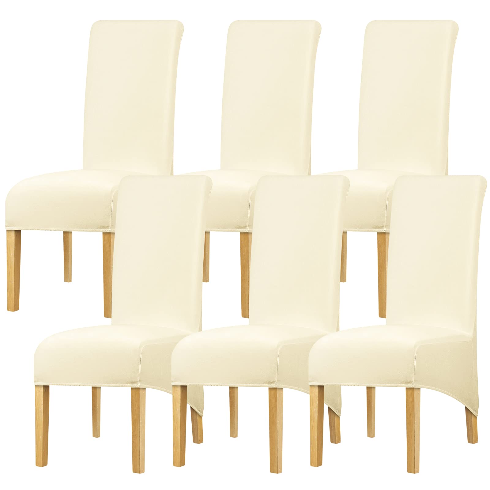 Leorate Chair Covers XL Size High Back Chair Slipcover Stretch Velvet Seat Cover for Dining Room Kitchen Banquet Hotel Home Beige Pack of 6