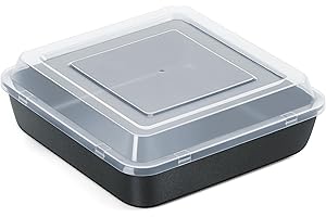 E-far 8x8 Inch Square Baking Pan with Lid Set, Nonstick Square Cake Pans Metal Bakeware for Oven Cooking Lasagna Brownies, St
