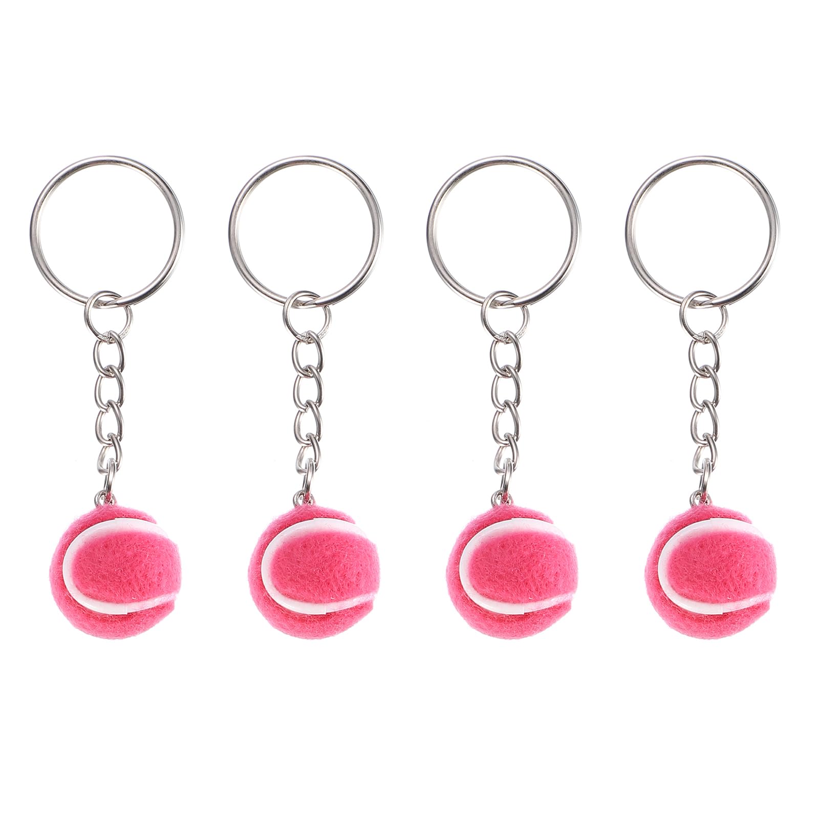 PATIKIL Tennis Keychain, 4Pcs Mini Tennis Ball Keychain Key Ring Cute Sports Keyrings for Sport Lovers, Fuchsia