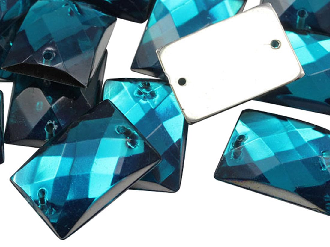 Allstarco 14x10mm Blue Aqua CH24 Flat Back Rectangle Sew On Beads for Crafts Plastic Acrylic Rhinestones with Holes for Sewing, Clothing Embelishments, Costume Cosplays 70 Pieces โ image 1
