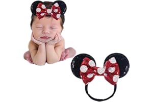 JIAHANG Mouse Ears Sequin Bow Nylon Hairband with Polka Dot, Hair Bow Headband, Soft Elastic Headwear for Baby Girl Newborn Toddler, kids, Party Supplies