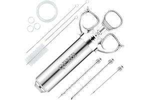 QPMR Meat Injector Syringe Kit, 2-oz Large Capacity Marinade Turkey Injector with 3pcs Stainless Steel Marinade Injector Needles for BBQ Grill Smoker & Turkey & Brisket