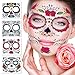 Temporary Face Tattoo,4 Kits Tattoos Sugar Skull Stickers Day of The Dead Makeup, Face Tattoo Rose Design for Halloween, Masquerade and Parties (Face stickers)