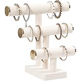 Pengup 3 Tier Bracelet Holder,Bracelet Display Stand with Metal Cap,Beige White Velvet Jewelry Organizer Displays for Necklace Scrunchies Watches Hair Ties.