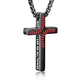 VULETO Baseball Bible Verse Cross Necklace for Boys Men, Stainless Steel Cross Pendant Baseball Valentines Christian Religious Jewelry Christmas Gifts for Teen Boys Kids Teens