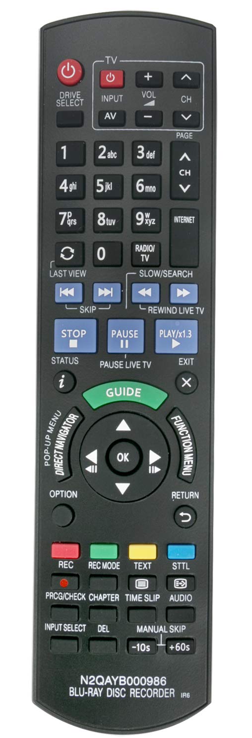 ALLIMITY N2QAYB000986 Remote Control Replaced for Panasonic Blu-ray Disc Recorder DMR-BCT74 DMR-BCT740 DMR-BCT84 DMR-BCT845 DMR-BCT940 DMR-BST745 DMR-BST845 DMR-BST940 DMR-BWT745