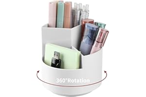 EDENMS Desk Pencil Pen Holder, 3 Slots 360-Degree Spinning Pencil Pen Desk Organizers, Desktop Storage Pen Organizers Stationery Supplies, Cute Pencil Cup Pot for Office, School, Art Supply, Kids - Gray