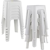 Hespama 18.5 Inch Square Plastic High Stool Chair Set of 12, White | Classroom Stools, Backless