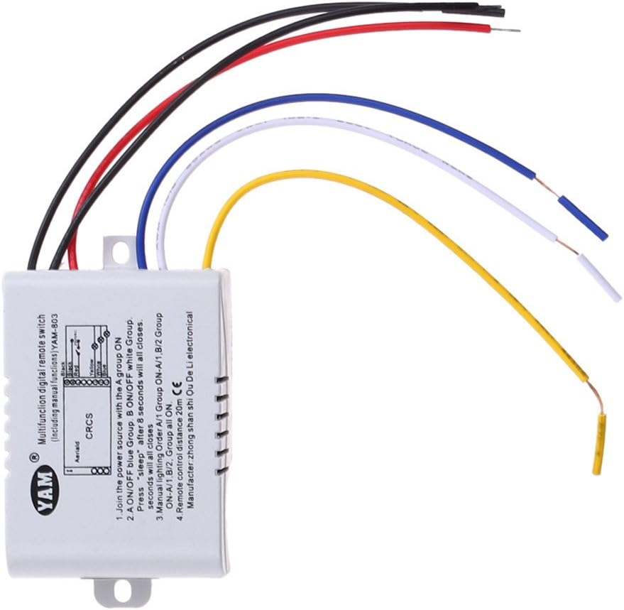 Rrimin ABS Wireless ON/OFF 220V Lamp Remote Control Switch Receiver (White 3-way Controller)